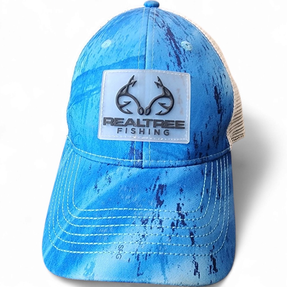 Realtree‎ Fishing Trucker Hat Cap Blue Water Pattern Mesh Back Adj Snapback
